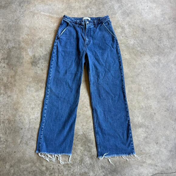 Abercrombie & Fitch high rise straight leg jeans with frayed hem - size 29” - Picture 1 of 7